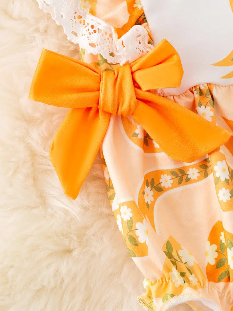 Yellow Coquette Bow Printed Girls Baby Romper