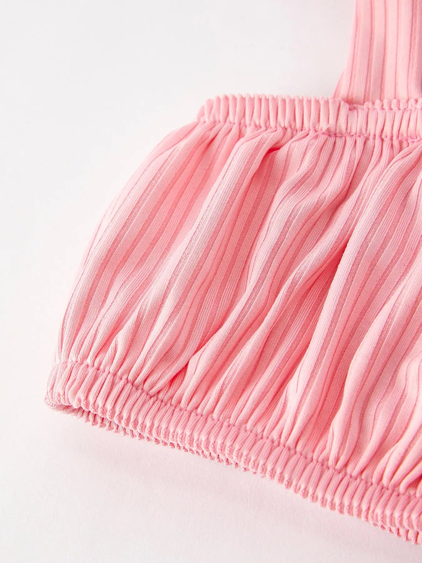 Pink Bow Print Suspender Romper Set