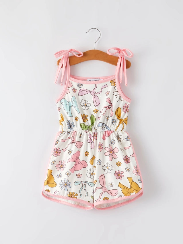 Girls Pink Bow Suspender Jumpsuit