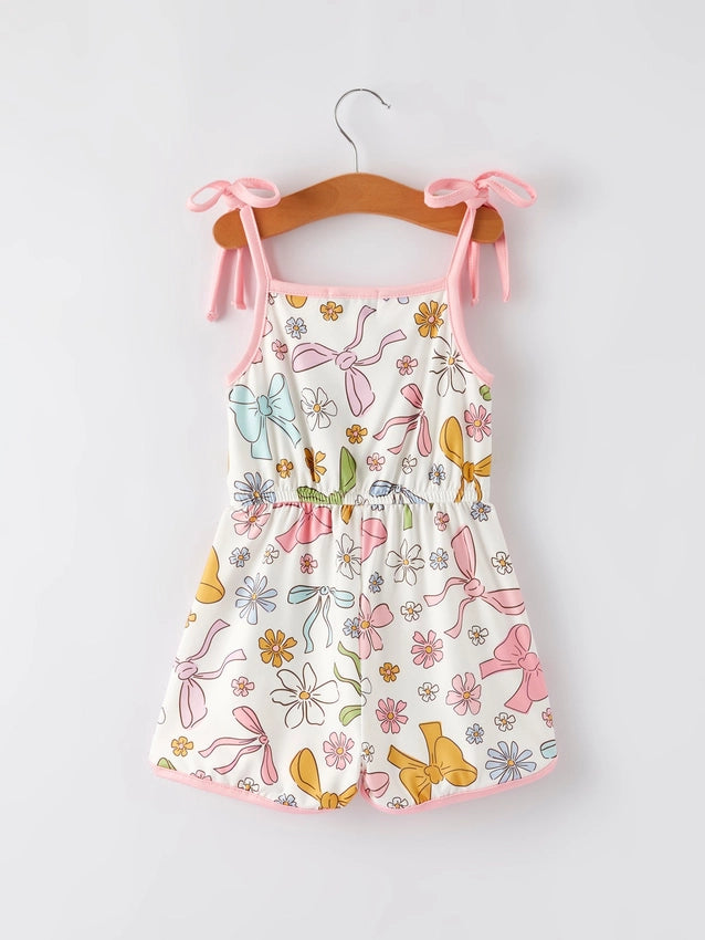 Girls Pink Bow Suspender Jumpsuit