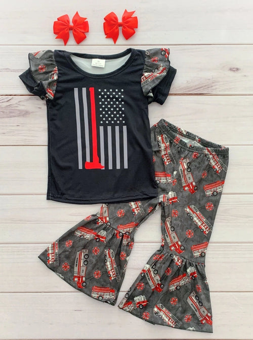 "Thin Red Line" Bell Bottom Pant Set