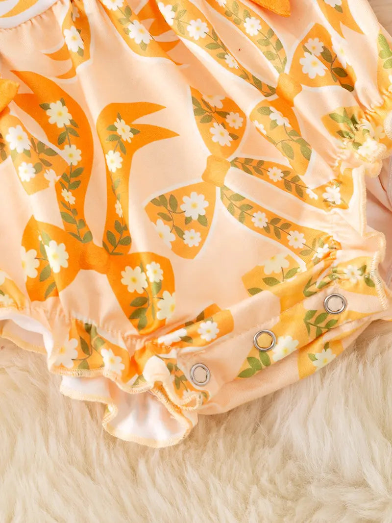 Yellow Coquette Bow Printed Girls Baby Romper