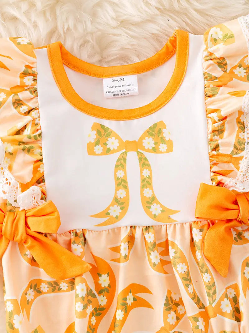 Yellow Coquette Bow Printed Girls Baby Romper