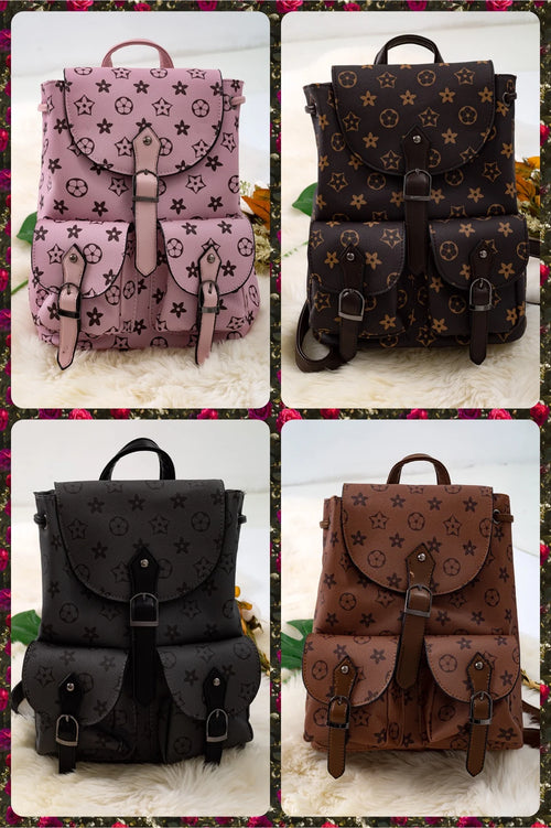 11-inch height pleather backpacks. Available in 4 colors.