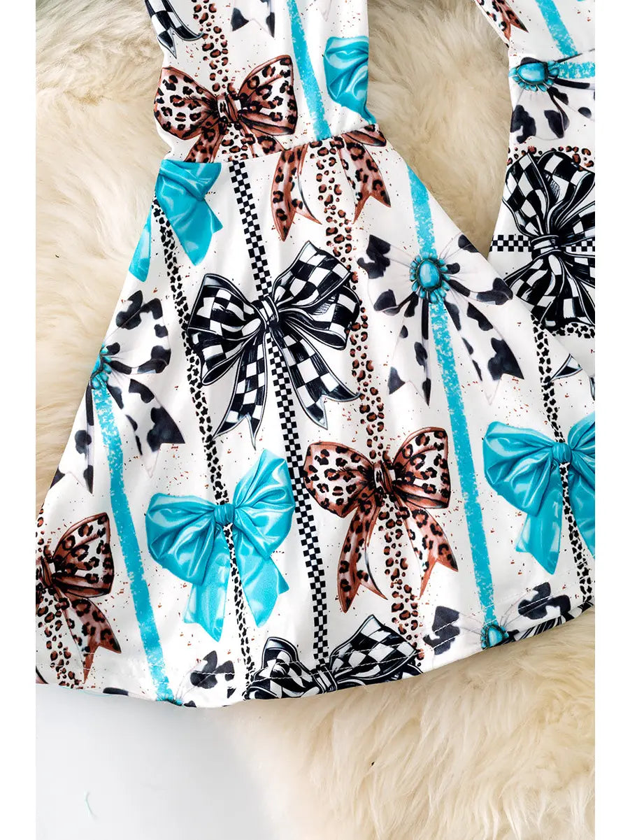 Howdy, Printed Turquoise Tee & Bow Bell Pants.